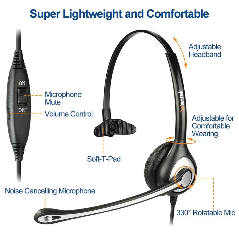 [Australia - AusPower] - Phone Headset RJ9 with Microphone Noise Cancelling & Mute Switch, Telephone Headset Hands Free Compatible with Polycom VVX310 VVX410 Plantronics S12 Avaya 1408 1416 Northern Telecom Landline Phone Black 