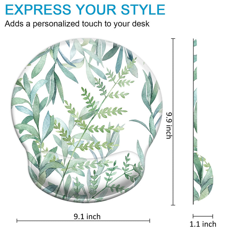 [Australia - AusPower] - Ergonomic Mouse Pad with Wrist Support Gel [30% Larger], iDonzon Cute Soft Wrist Rest Pad with Non-Slip Rubber Base, Easy Typing & Pain Relief - Green Plants 
