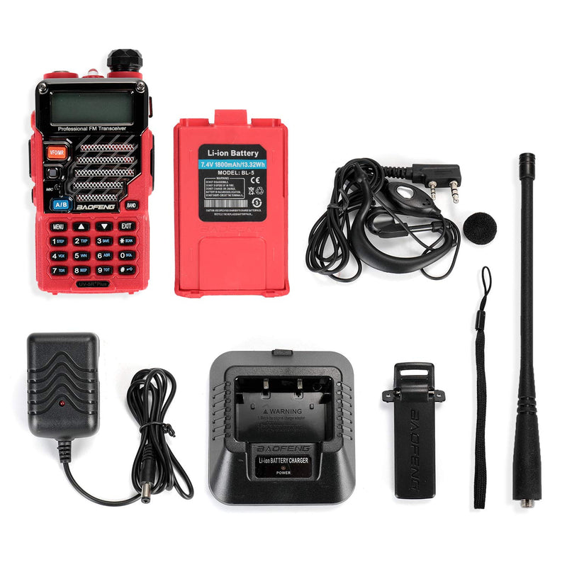 [Australia - AusPower] - BAOFENG UV-5R+ Plus Two Way Radio, Long Range for Adults Rechargeable with Earpiece, Walkie Talkie for Outdoors, 144-148 420-450MHz, Qualette Series, Flame Red 