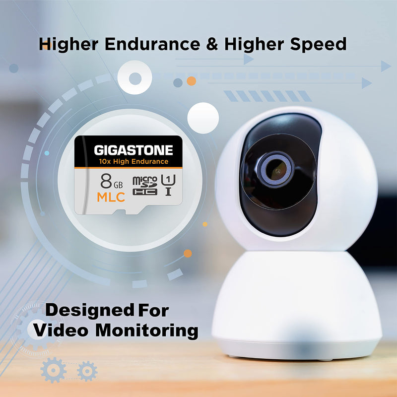 [Australia - AusPower] - [10x High Endurance] Gigastone 8GB 2-Pack MLC Micro SD Card, Full HD Video Recording, Security Cam, Dash Cam, Surveillance Compatible 85MB/s, U1 C10, with Adapter MLC 8GB 2-Pack 