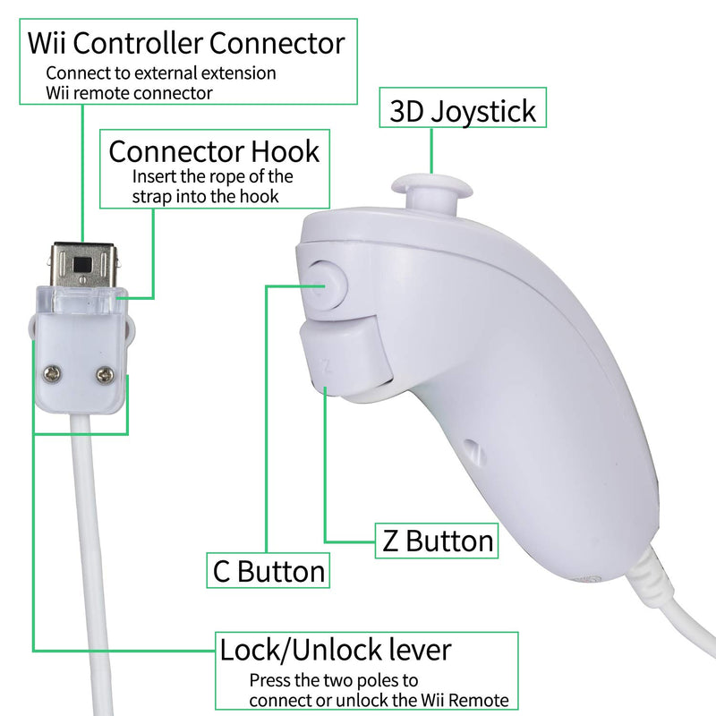 [Australia - AusPower] - NC Nunchuck Controller Joystick Gamepad Replacement for wii Nunchuck Controller, Compatible with Nintendo Wii & Wii U Video Game Gamepads (White 1PCS) Wii Nunchuck Controller (1PCS) 