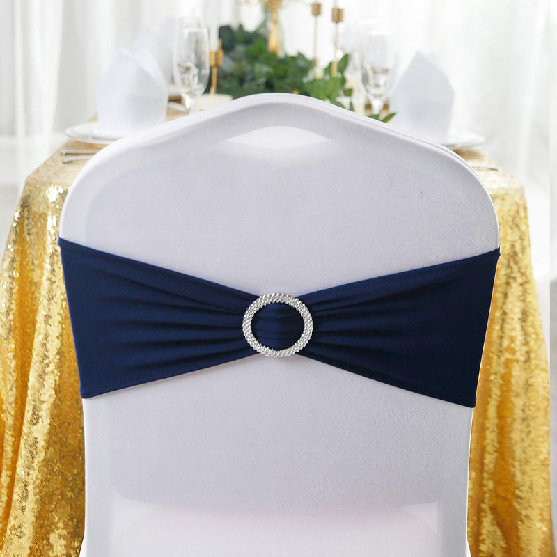 [Australia - AusPower] - Peomeise 25pcs Navy Spandex Chair Sashes with Buckle Slider for Wedding, Party Decoration 