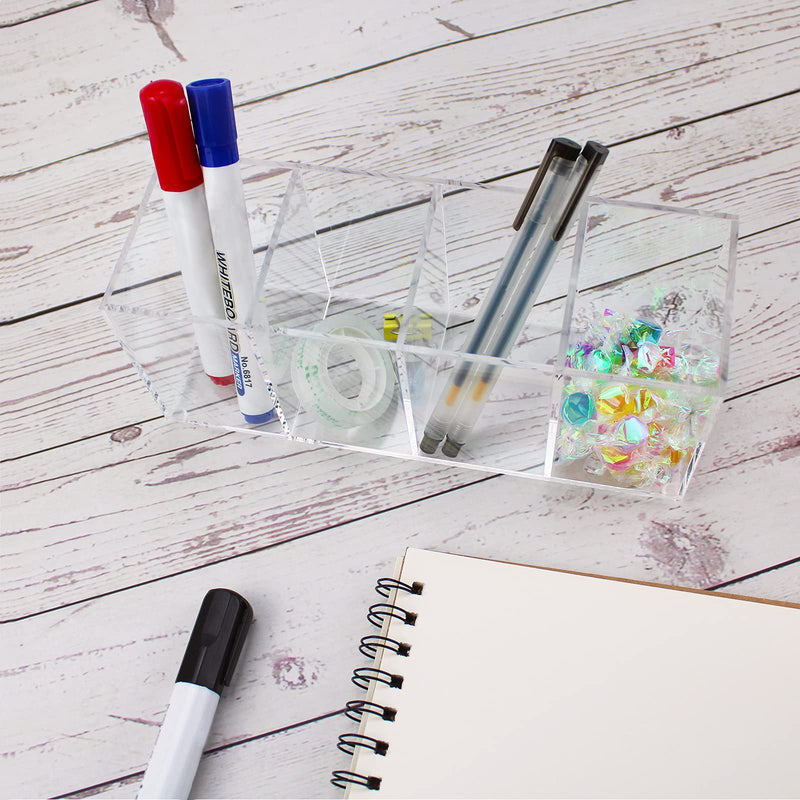 [Australia - AusPower] - Acrylic Pen Holder 4 Compartments,Clear Pen Holder Organizer Makeup Brush Holder for Office Desk Accessories,Cosmetic Brush Storage Box,Dorm,Bathroom,Kitchen (Clear) Clear 