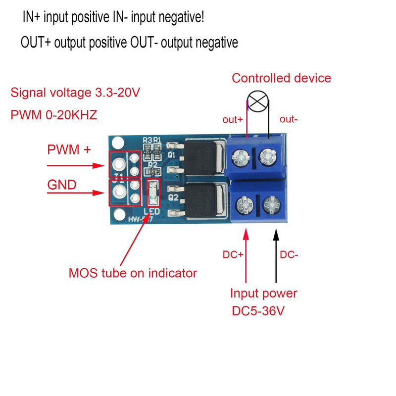 [Australia - AusPower] - 5Pack DC 5V-36V 15A(Max 30A) 400W MOS Transistor Driving Controller Dual Suitable for High-Power 0-20KHz PWM Adjustment Electronic Switch DC Motor Speed Controller 