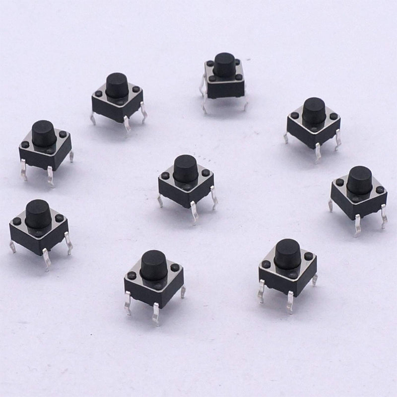 [Australia - AusPower] - Taiss/100 Pcs 6 x 6mm x 6mm PCB Momentary Tactile Tact Push Button Switch 4 Pin DIP (Black) Black 