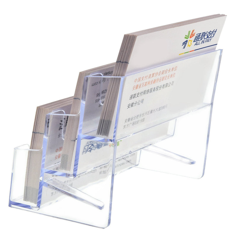 [Australia - AusPower] - 2 Pack Business Card Holder 3 Tiers Plastic Card Stand Organizer Clear Card Holder Display for Office, 180 Cards Capacity 2 