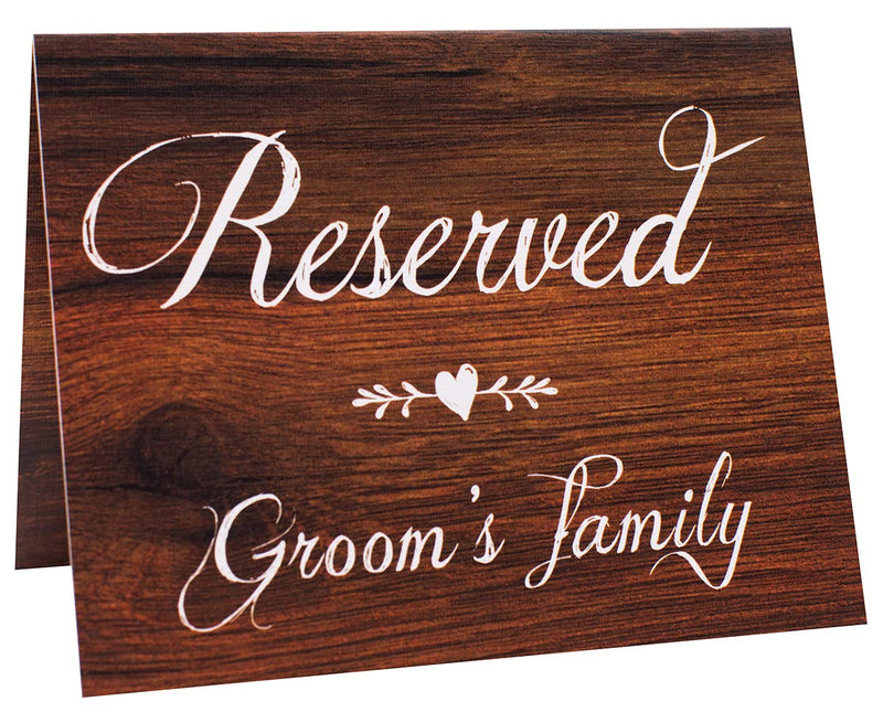[Australia - AusPower] - Reserved Wedding Table Signs | Set of 6 Rustic Wood Look Reserved Signs Including Reserved for Bride's Family Groom's Family and Wedding Party | Freestanding Double Sided 