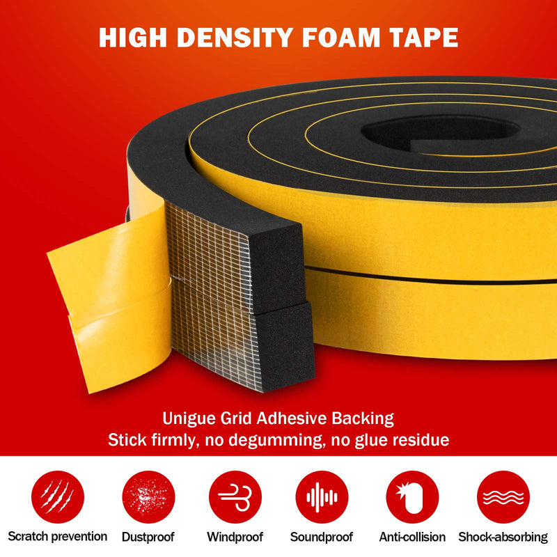 [Australia - AusPower] - Weather Stripping Door Seal Strip,High Density Foam Tape,Doors and Windows Insulation Soundproofing Weatherproof,Self Adhesive Rubber Weatherstrip Door Seal Strip (1/2''W X 1/2''T X 13'L) 1/2''W X 1/2''T X 13'L 