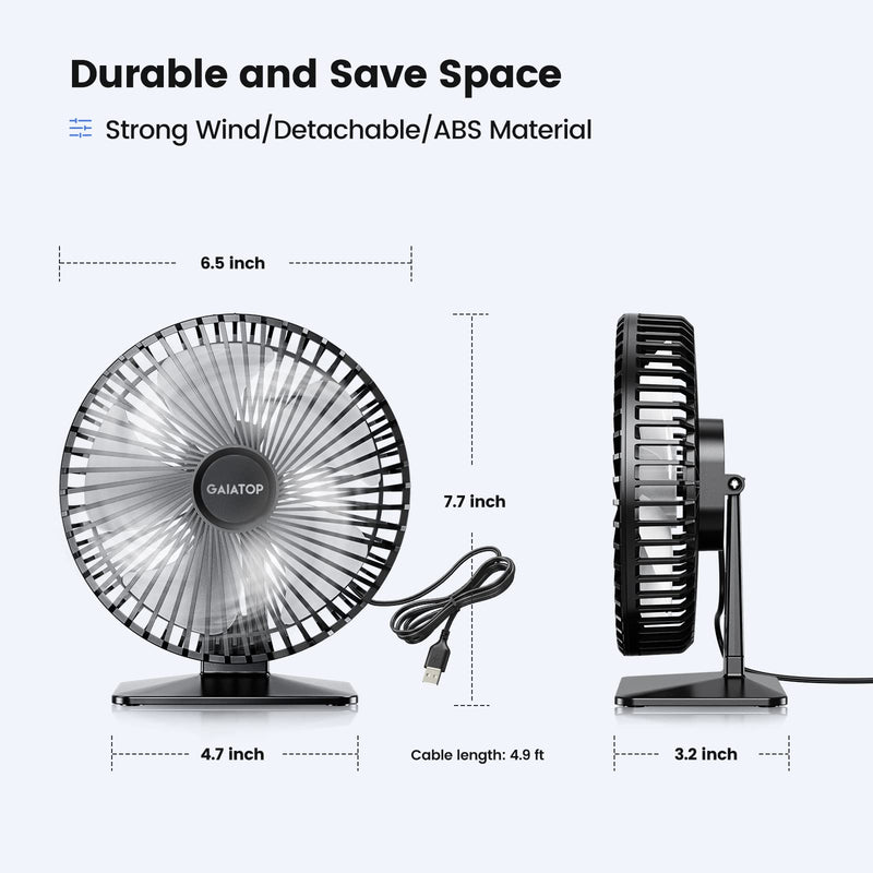 [Australia - AusPower] - Gaiatop USB Desk Fan, 6.5 Inch Ultra-quiet, 90° Adjustment for Better Cooling, 4 Speeds Portable Mini Powerful Desktop Table Fan, Small Personal Cooling Fan for Home Office (Transparent) Transparent 