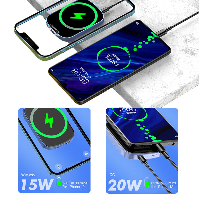 [Australia - AusPower] - FU SHEN Magnetic Wireless Charger 10000mAh Mag Wireless Power Bank Magnet Type C Fast Charger Wireless 20W Portable Magnetic Wireless Battery Power Supply for iPhone 12/12 Mini/Pro/Max (Gray) Gray 