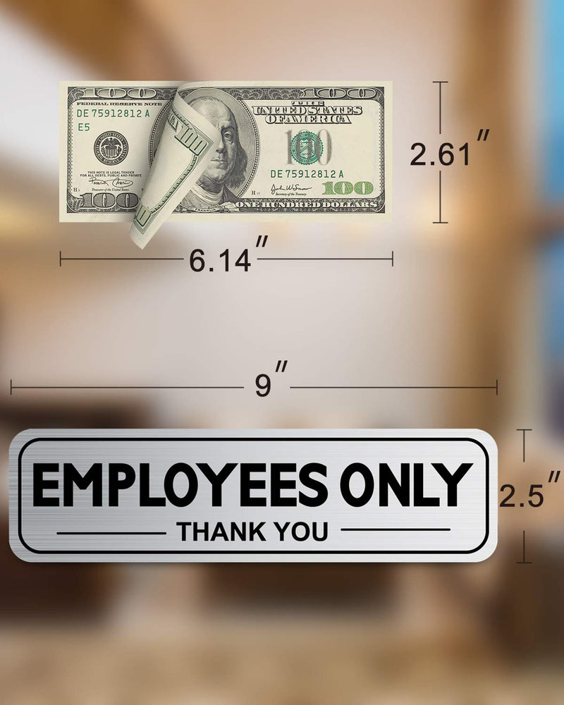 [Australia - AusPower] - 2pcs Employees Only Sign Stickers, Metal like Brushed Silver, 9"x2.5", Back Adhesive, Waterproof and Fade Resistant, Thick Premium Quality Vinyl, for Business Door Wall Signboard Office Store Restroom 