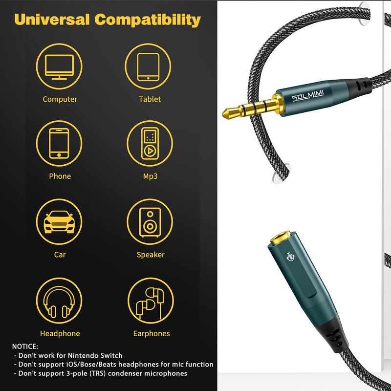 [Australia - AusPower] - SOLMIMI Headphone Extension Cable, 8 Feet 3.5mm TRRS 4 Pole Male to Female Extension Cable with Microphone Stereo Audio for Phones, Gaming Headsets, TV, Laptop, PC, Car Audio, Speakers, MP3(8FT/2.4M) 8FT/2.4M 
