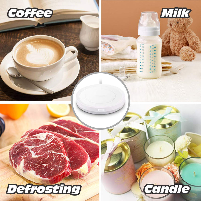 [Australia - AusPower] - BESTINNKITS Smart Coffee Set Auto On/Off Gravity-induction Mug Office Desk Use, Candle Wax Cup Warmer Heating Plate (Up To 131F/55C), 14oz (White Set) White Set 
