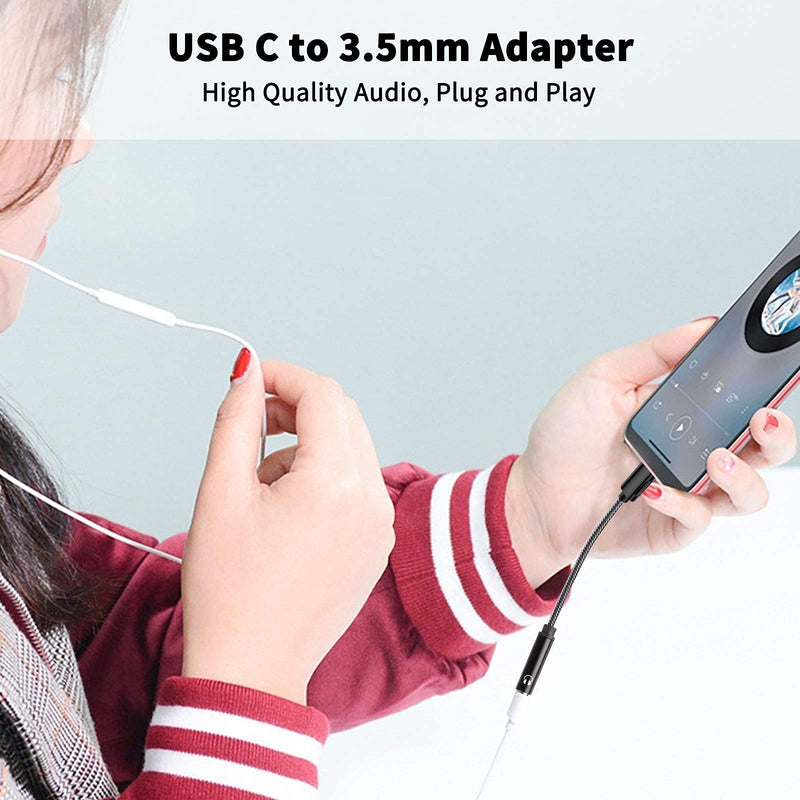 [Australia - AusPower] - USB C to 3.5mm Headphone Adapter, ACAGET USB Type C Dongle Audio Jack Converter DAC Chip Braided Cable Aux Earbuds Adapter for Samsung Galaxy S21+ Ultra S20 FE Note 20 OnePlus 9 Pro 8T 7 Pixel 6 Black 