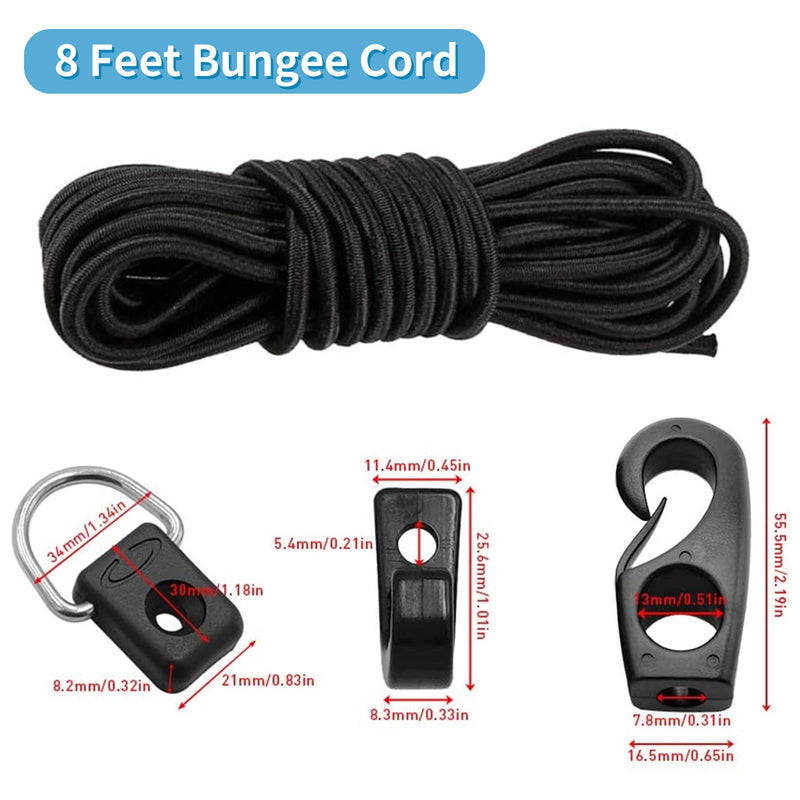 [Australia - AusPower] - Kayak Deck Rigging Kit - Kayak Bungee Cord with Bungee Cord Hooks Fishing Rigging D-Ring Cord J-Hooks with Screws for Kayak Boat Canoe Outfitting Fishing Camping etc Kayak Deck Rigging Kit-Black 