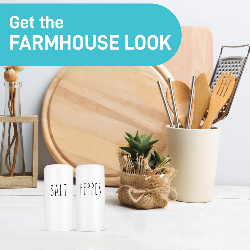 [Australia - AusPower] - Farmhouse Salt and Pepper Shakers Set - Rustic Salt and Pepper Shakers Set - Cute White Salt and Pepper Shakers for Your Farmhouse Kitchen, Sturdy Ceramic, 3.4 oz Capacity, Rust-Free 
