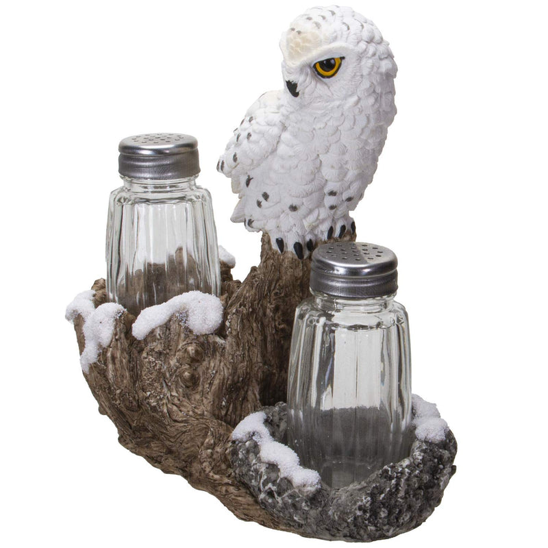 [Australia - AusPower] - Pacific Giftware Snowy Owl Perching On Tree Branch Spiritual Realistic Decorative Glass Salt and Pepper Shakers Set with Resin Holder 