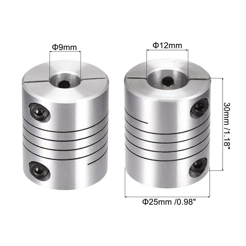 [Australia - AusPower] - uxcell 2PCS Motor Shaft 9mm to 12mm Helical Beam Coupler Coupling 25mm Dia 30mm Length 