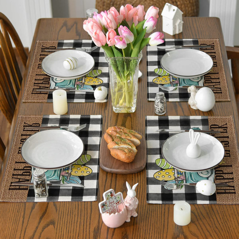 [Australia - AusPower] - Artoid Mode Buffalo Plaid Truck Eggs Easter Placemats for Dining Table, 12 x 18 Inch Spring Seasonal Holiday Decoration Rustic Vintage Washable Table Mats Set of 4 