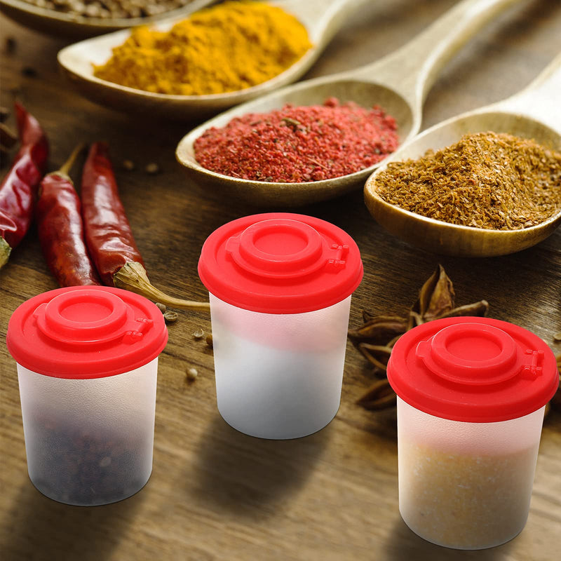 [Australia - AusPower] - Plastic Salt and Pepper Shakers Clear Spice Jars with Red Lid Reusable Seasoning Containers for Home Kitchen Storing Salt, Sugar, Spice, Herbs and Powders (4, Medium) 4 