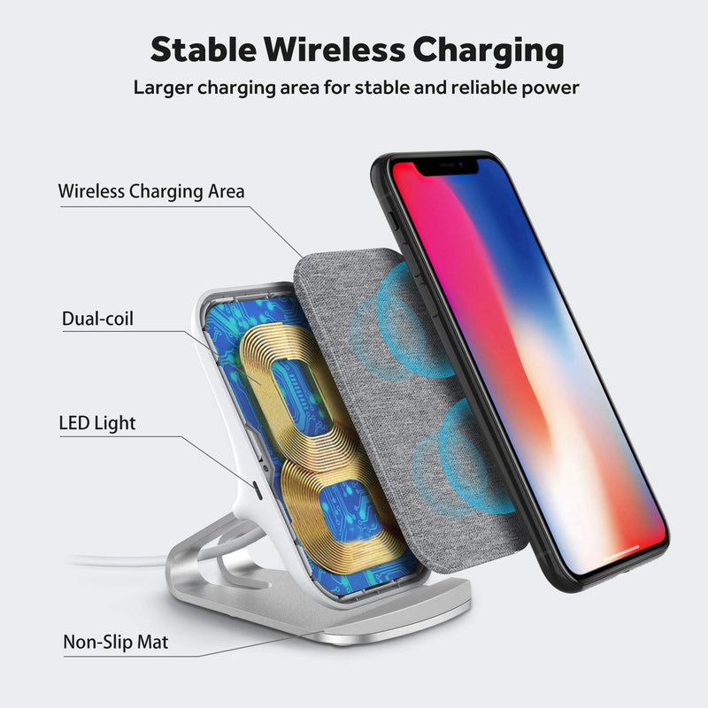 [Australia - AusPower] - Lecone Fast Wireless Charger Fabric 10W / 7.5W / 5W Wireless Charging Stand Compatible with iPhone SE 2020/11/11 Pro/11 Pro Max/Xs MAX/XR/XS/X/8,Galaxy S20/Note 20/S10 Plus Standard 