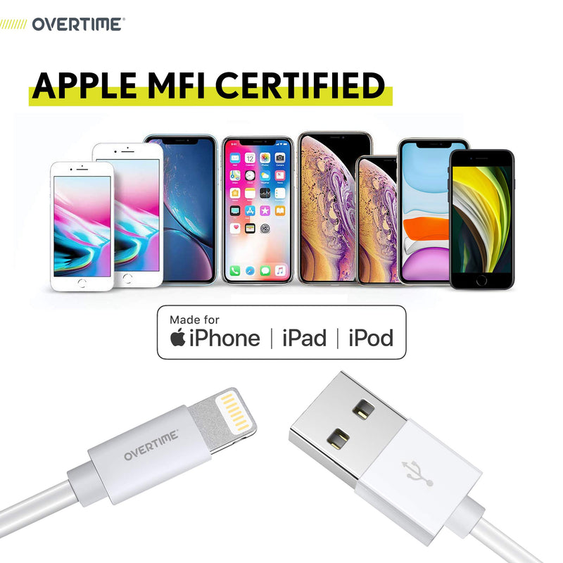 [Australia - AusPower] - iPhone Charger Set, 2-Pack Overtime Apple MFi Certified Lightning Cables with 1 Dual USB Wall Adapter - 2.4 AMP Compatible w/iPhone 11 Pro Max XS XR X 8 7 6S 6 Plus SE iPad (Silver/White, 6ft) 