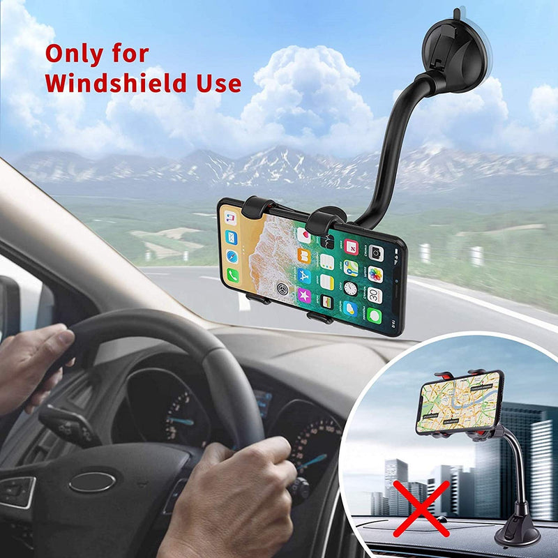 [Australia - AusPower] - Phone Mount Windshield with Strong Suction, by SLBSTORES Long Arm Cell Phone Holder for Car with X-Shaped Clamp Fits Thick/Irregular Phone Case 