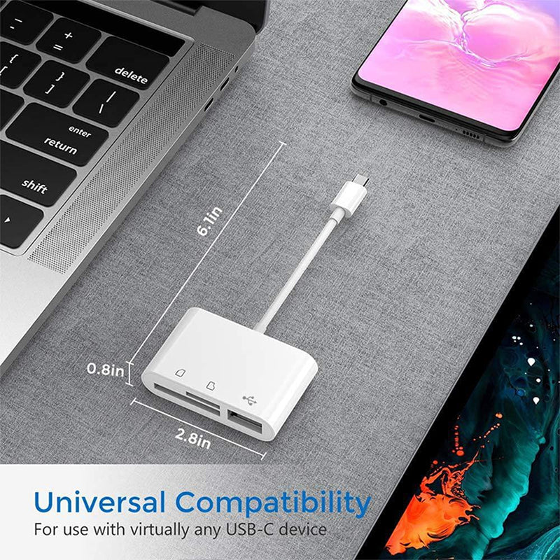 [Australia - AusPower] - 3 in 1 Type C to SD Card Reader Adapter Micro SD Card Reader USB C to SD Card Reader USB Camera Connection Kit USB C to USB OTG Compatible with USB-C Devices 