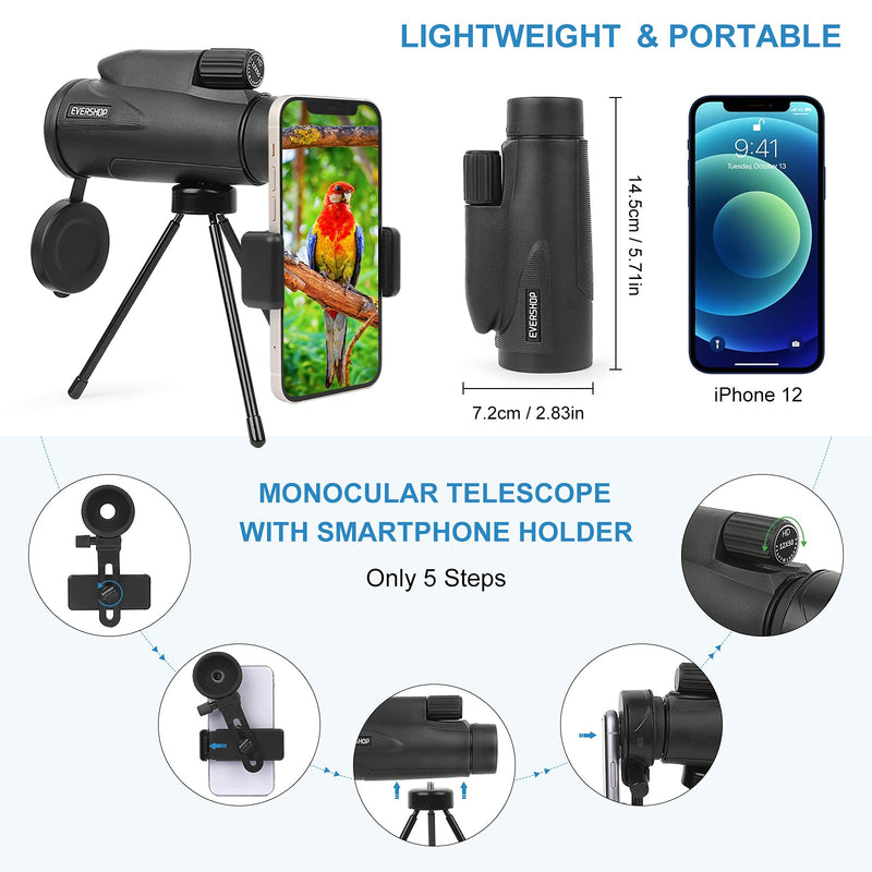 [Australia - AusPower] - Monocular Telescope with Low Night Vision for Adults Kids,12X50 High Power Mini Zoom Monoculars with Smartphone/iPhone Adapter Tripod,Gifts for Bird Watching Hunting Camping Traveling Star Sports 