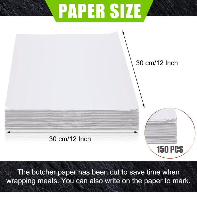 [Australia - AusPower] - White Butcher Paper Disposable Butcher Paper Sheets Square Meat Sheet Precut Butcher Paper No Wax Butcher Paper for Wrapping Meat, Sublimation, Heat Press, Art Project (150 Pieces,12 x 12 Inches) 12 x 12 Inches 150 