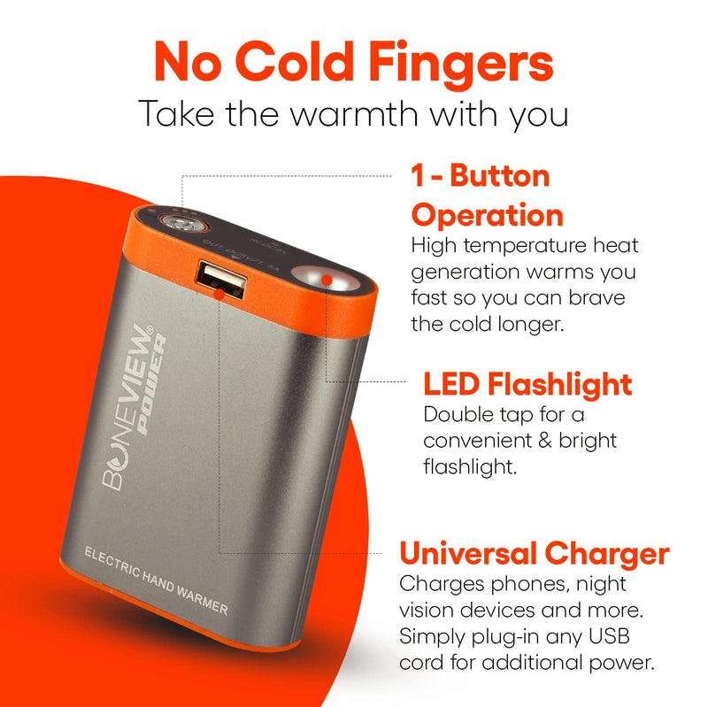 [Australia - AusPower] - BoneView Electric Hand Warmer Emergency Power Bank with Flashlight - Portable Rechargeable 9900-mAh Battery Pack, Fast Heating Over 8 Hr, Hunting, Fishing, Survival, Camping Gadgets for Men & Women 