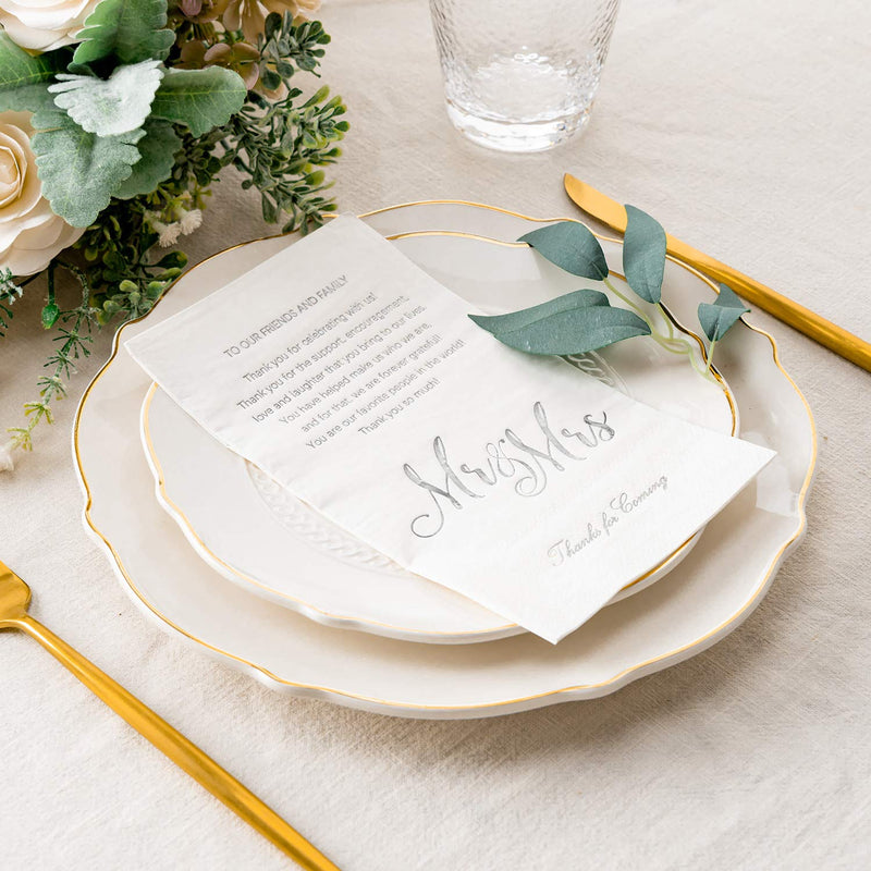 [Australia - AusPower] - Crisky Silver Mr & Mrs Dinner Napkins Wedding Dinner Napkins Replace Thank You Card Disposable Decorative Towels for Wedding Shower Banquet, Wedding Rehearsal Dinner Decoraions ,50 Pcs, 3-ply, 12"x16" 50 