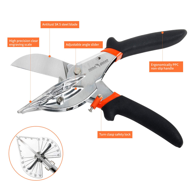 [Australia - AusPower] - FLORA GUARD Miter Shears - Multifunctional Trunking Shears for Angular Cutting of Moulding and Trim, Hand Tools, Including 2 Spare Blades 