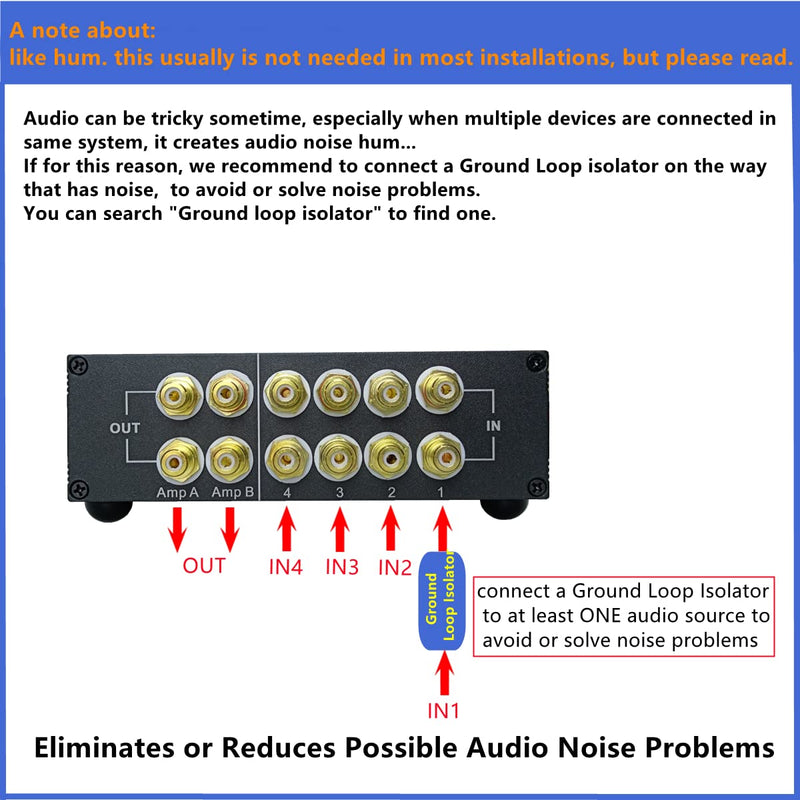 [Australia - AusPower] - SOLUPEAK ST42 4-Way RCA Audio Switch Source Signal Input switcher selector Splitter Box (4 in 2 Out) 4-WAY RCA Switch(4 IN 2 OUT)-Standard version 