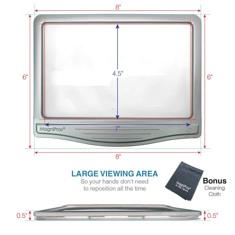 [Australia - AusPower] - MagniPros 3X Large Ultra Bright LED Page Magnifier with 12 Anti-Glare Dimmable LEDs(Evenly Lit Viewing Area & Relieve Eye Strain)-Ideal for Reading Small Prints & Low Vision Seniors with Aging Eyes 