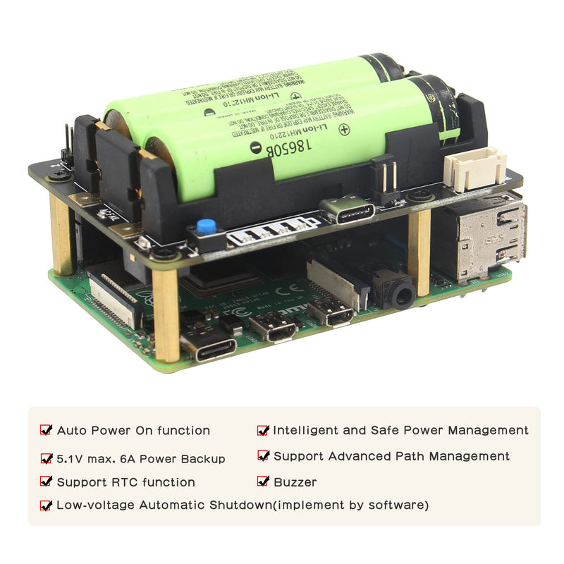 [Australia - AusPower] - Geekworm Raspberry Pi UPS, X728 V2.1 (Max 5.1V 6A) 18650 UPS & Power Management Board with AC Power Loss Detection, Auto On & Safe Shutdown Function for Raspberry Pi 4B/3B+/3B 