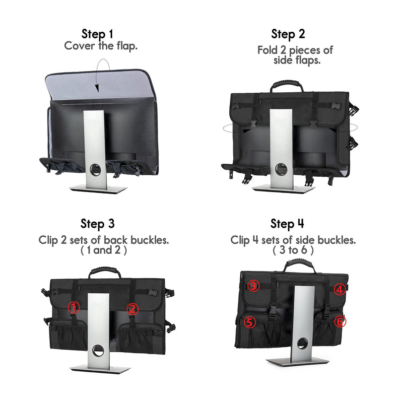[Australia - AusPower] - CURMIO Computer Monitor Carrying Case for 24 Inch Monitor, Computer Screen Dust Cover with Rubber Handle and Pockets, Black (Patented Design) 