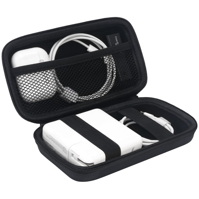 [Australia - AusPower] - Elonbo Hard Electronics Accessories Travel Case Bag for MacBook Air Pro Charger iPhone 13 / 13 Pro Charger USB Hub, Extra Mesh Pocket Fits Charging Cable Cord Power Adapter Hard Drive, Black+ Black 