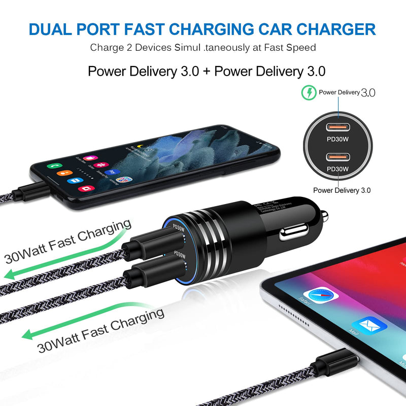 [Australia - AusPower] - USB C Car Charger Adapter, 2Pack 60W Dual Port PD 3.0 Type C iPhone Car Fast Charger for iPhone 13/13 Pro Max/13 Mini/12 11 Pro Max/SE/XR/XS,Samsung S22 S21 S20 A13 A12,Google Pixel 6 Pro 5 4a 3a 3XL Black 