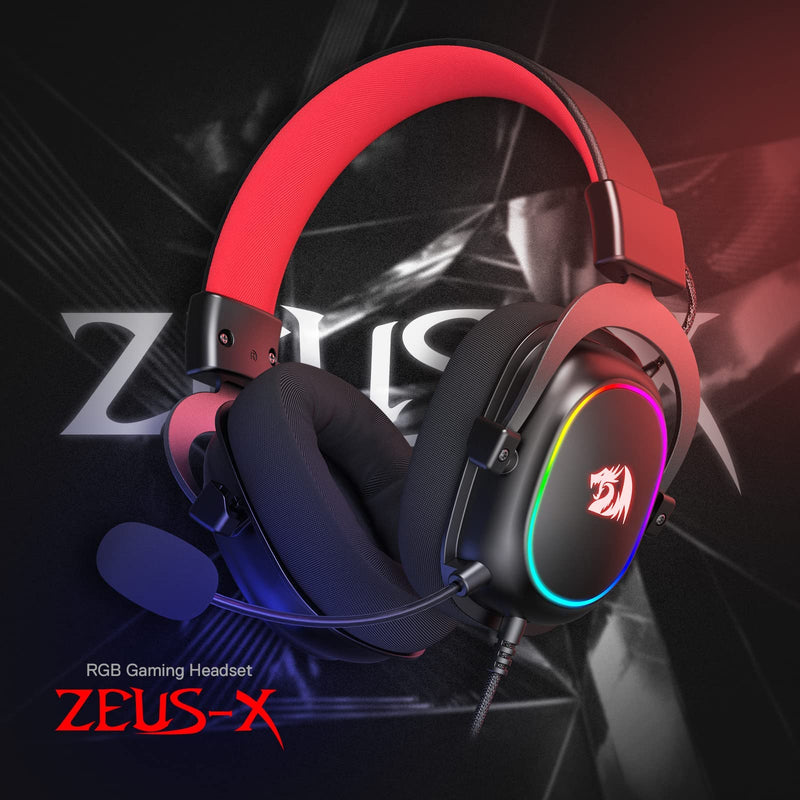 [Australia - AusPower] - Redragon H510 Zeus-X RGB Wired Gaming Headset - 7.1 Surround Sound - 53MM Audio Drivers in Memory Foam Ear Pads w/Durable Fabric Cover- Multi Platforms Headphone - USB Powered for PC/PS4/NS Black-RGB 