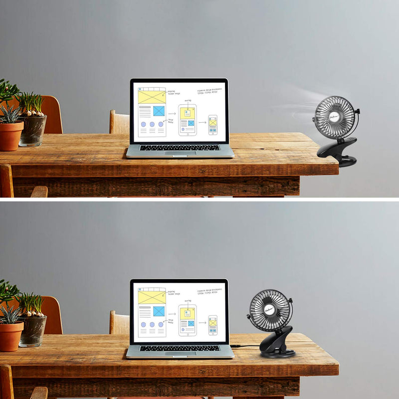 [Australia - AusPower] - SkyGenius Battery Operated Stroller Fan, Rechargeable USB Powered Mini Clip on Desk Fan Black 