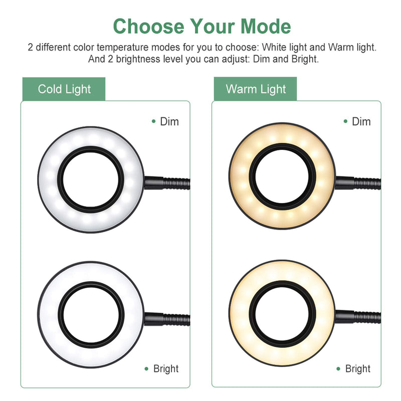 [Australia - AusPower] - GLORIOUS-LITE 36 LED Clip on Light, 4 Modes Reading Light, 360° Rotation Gooseneck Book Light, Eye-Caring Clip on Lamp for Desk, Headboard, Zoom Meeting and Makeup Mirror(Black) Black 