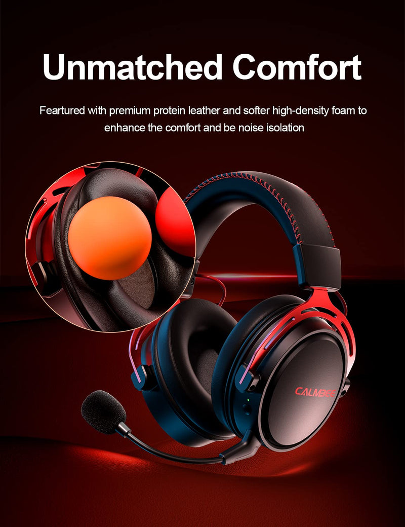 [Australia - AusPower] - Wireless Gaming Headset with Microphone for PC PS5 PS4 Playstation, 2.4G USB Computer Headphones with Mic,Over-Ear Wireless Bluetooth Gamer Headsets for Laptop Mac Red 