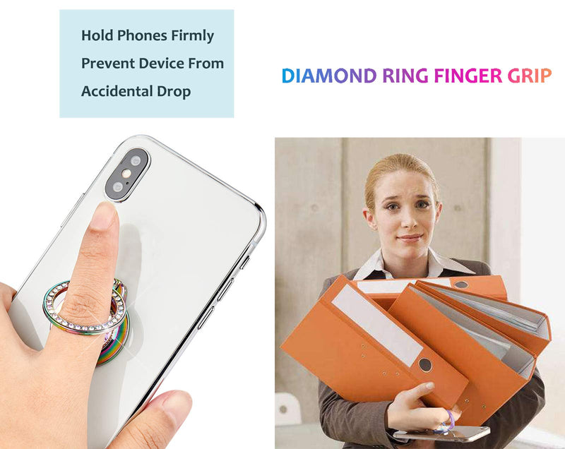[Australia - AusPower] - lenoup Iridescent Glitter Bling Bling Phone Ring Holder,Rainbow Sparkle Phone Ring Artificial Diamond Stand,Teal Rhinestone Cell Phone Finger Ring 