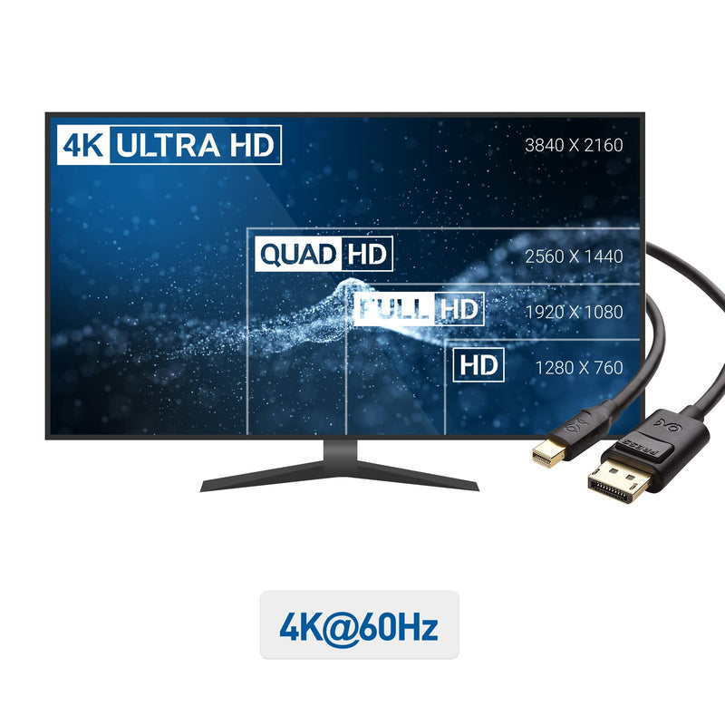 [Australia - AusPower] - Cable Matters 4K Mini DisplayPort to DisplayPort Cable (DisplayPort to Mini DisplayPort) in Black 3 Feet - 4K 60Hz, 2K 144Hz Monitor Support 