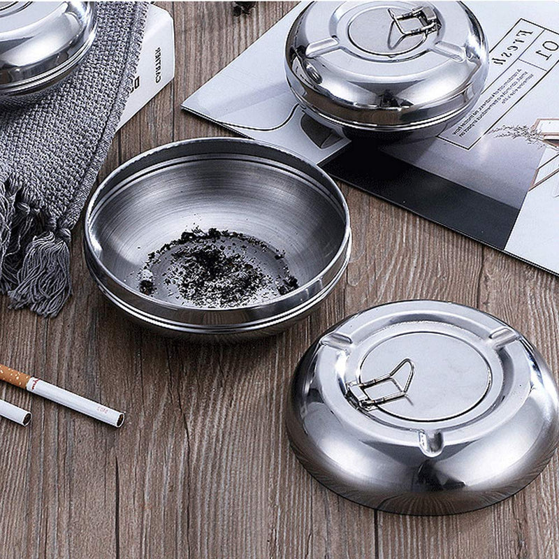 [Australia - AusPower] - CUNYA Outdoor Ashtray with Lid, Stainless Steel Modern Outdoor Ashtrays for Cigarettes, Patio Decorations Windproof Ash Tray Sets for Weed, Tabletop Office Home Decor (Silver, 1PC) 