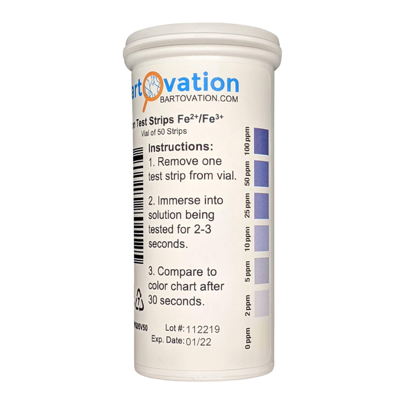 [Australia - AusPower] - Iron Test Strips, 0-100 ppm [Vial of 50 Strips] for Measuring Free Soluble Iron (Fe2+ and Fe3+) 