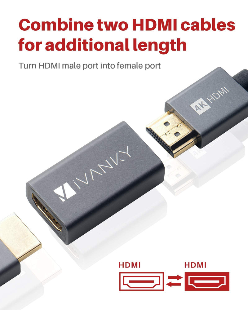[Australia - AusPower] - HDMI Coupler 2-Pack, iVANKY 4K HDMI Connector Female to Female Adapter, 4K Aluminum Alloy HDMI Extender, with 4K@60hz, 3D and HDR for HDTV, Roku TV Stick, VR Oculus Rift VR Headset, PC, DVD Player 