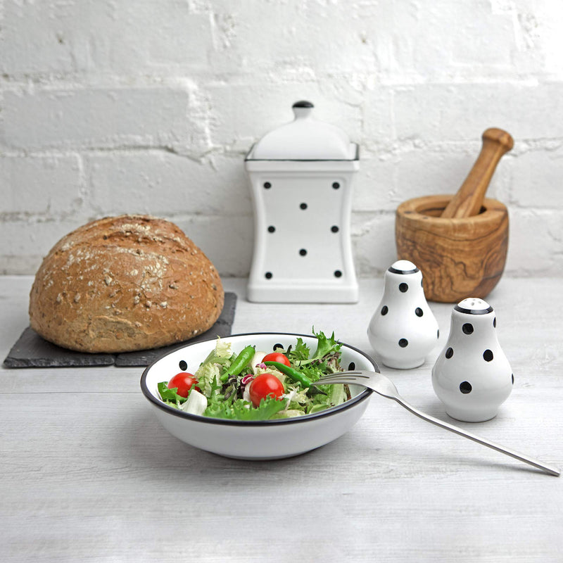 [Australia - AusPower] - Handmade White and Black Polka Dot Ceramic Salt and Pepper Pots, Shakers, Cruet Set, Holder, Housewarming Gift by City to Cottage® 