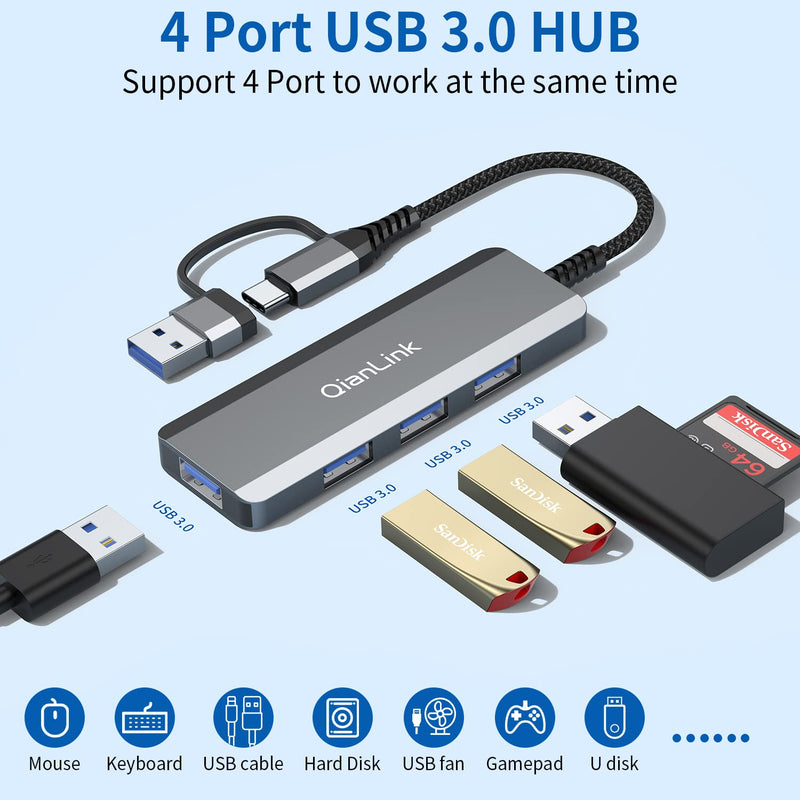 [Australia - AusPower] - USB C to USB Hub 4 Ports,Type C to USB 3.0 Hub with a USB C to USB Adapter (USB 3.0),USB 3.0 Hub Multi Port Expander for MacBook Pro,iPad Pro,iMac,Surface,Chromebook,Pixelbook,Dell XPS,Samsung Galaxy 